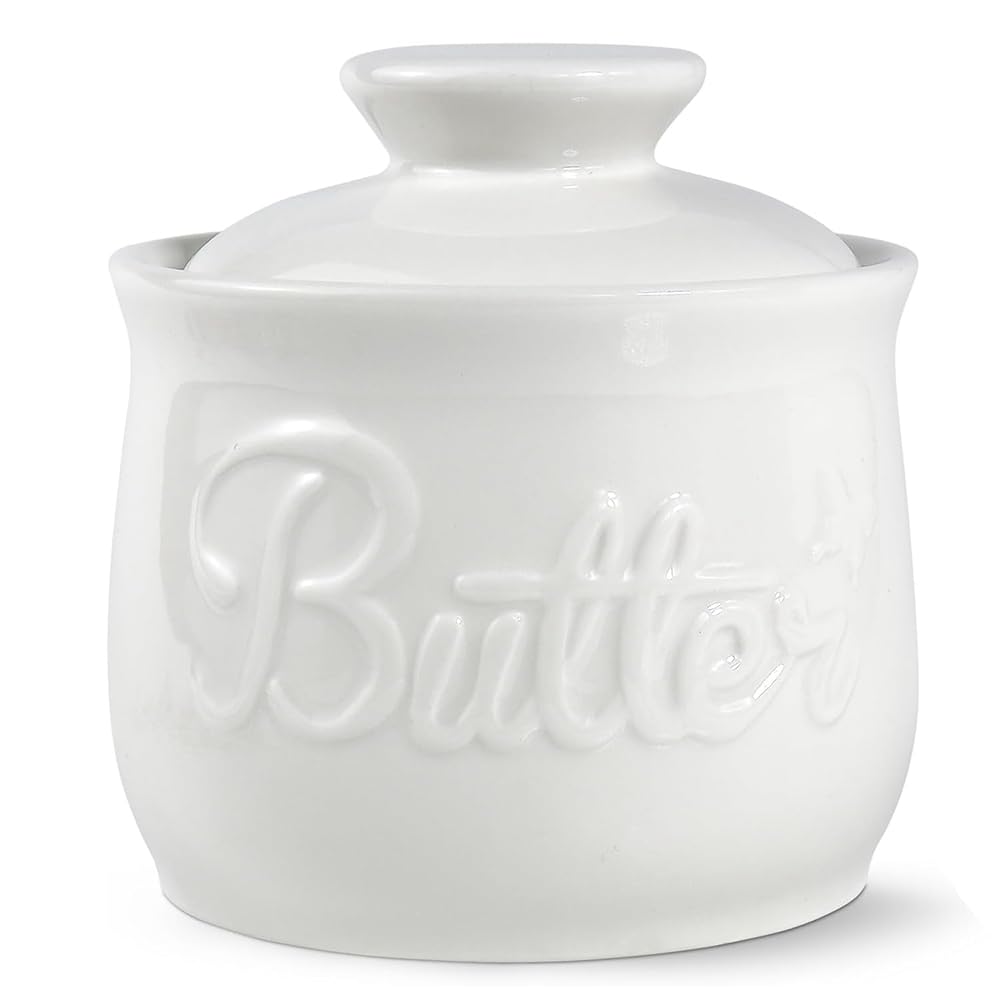 CTRLZS For Spreadable Butter Keeper Butter Crock with Improved Lid Porcelain French Butter Dish Storage Container