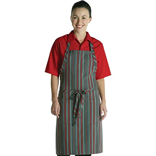 Chef Works Unisex Striped Bib Apron, Gray/Char/Red 34-Inch Length by 24-Inch Width