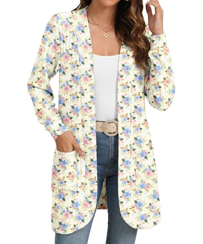 Image of YSYOKOW Cardigan Sweaters for Women Long Sleeve Open Front with Pockets | Long Cardigans for Women Lightweight Soft Casual Dressy Loose Fit Cardigan Sweater with Pockets for Work and Office