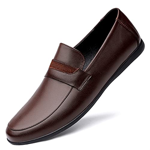 Mens Loafers Pin Grain Round Toe Genuine Leather Stitching Details Anti-Slip Flat Heel Flexible Fashion Slip On3
