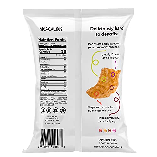 SNACKLINS Plant Based Crisps NACHO - Gluten Free, Grain Free, 100% Kosher, Vegan Healthy Snacks, Crunchy Puffed Snack, Only 90 Calories Per Bag - .9oz Bag (Case of 24)