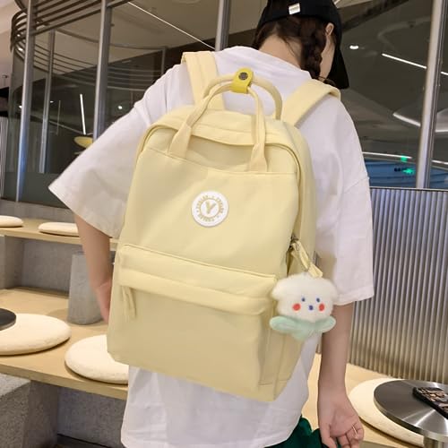 New Solid Color Trendy Backpack Women Large Capacity Bookbag Men Waterproof Travel Backpack Laptop Backpack (Pink)4