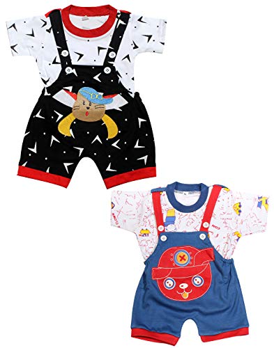 Image of babeezworld dungaree for Boys & Girls casual printed pure cotton-Pack of 2 (9101990001189; Multi Colour)