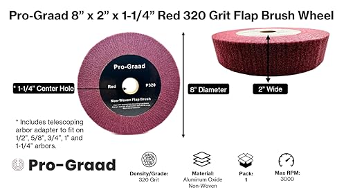 Image of 8 inch x 2 inch x 1-1 /4 inch Arbor Red Bench Grinder Polishing Wheel, 320 Grit, Tight Weave, Great for refurbishing Golf Clubs and Metal, Non-Woven Wheel for Copper, Metal, Finishing, and Burnishing