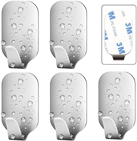 EXGOX Self Adhesive Hooks,Pack of 5 Small Sticky Hooks Heavy Duty Stick On Hooks for Walls,Stainless Steel Wall Door Hooks for Bathroom Kitchen Hanging Coat Cloth Towel Key-Waterproof, No Nails