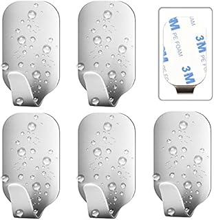 EXGOX Self Adhesive Hooks,Pack of 5 Small Sticky Hooks Heavy Duty Stick On Hooks for Walls,Stainless Steel Wall Door Hooks for Bathroom Kitchen Hanging Coat Cloth Towel Key-Waterproof, No Nails