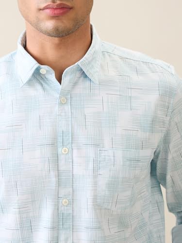 Image of Parx Men Slim Fit Print Pattern Pure Cotton Semi Cutaway Collar Full Sleeve Casual Shirt