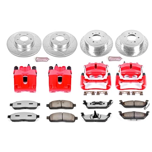 Image of PowerStop Front and Rear Brake & Caliper Kit for Ford F-150 2004 - Drilled & Slotted Disc Rotors + Z36 Brake Pads + Red-Powder Coated Calipers, KC1944-36