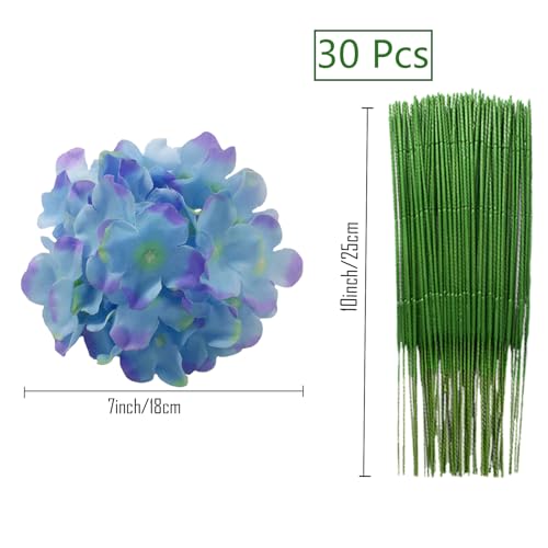 FagusHome 30 Pcs Silk Hydrangea Heads Artificial Flowers Heads and Stems Fake Hydrangea Flowers for Home Wedding Decor (Blue Purple) - Image 2