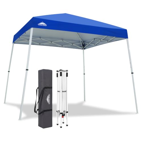 EAGLE PEAK 10x10 Slant Leg Pop-up Canopy Tent Easy One Person Setup Instant Outdoor Beach Canopy Folding Portable Sports Shelter 10x10 Base 8x8 Top (Blue)