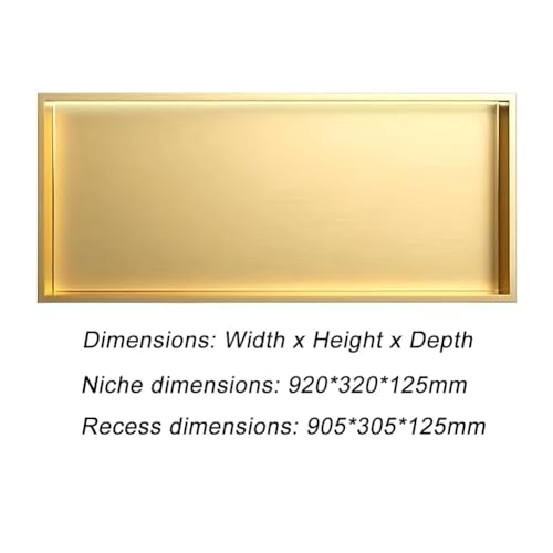 Niche de Douche encastrée en Acier Inoxydable avec lumière LED, étagère Murale imperméable pour Le Stockage de Salle de Bain, no tuile, Or, 920x320x125mm