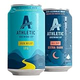 Athletic Brewing Company Craft Non Alcoholic Beer, Vegan IPA & Extra Dark Brew, Low Calorie Brews, 6 Run Wild, 6 All Out, 12 Pack, 12 FL Oz Cans