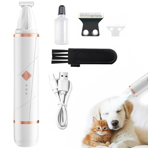 Dog Paw Trimmer, 2 in 1 Pet Grooming Clipper Kit Low Noise Dog Nail Grinder with LED Light, Cordless Puppy Hair Clipper Rechargeable Electric Cat Shaver for Small Dogs Cats Paw Pet Eyes Ears Face Rump