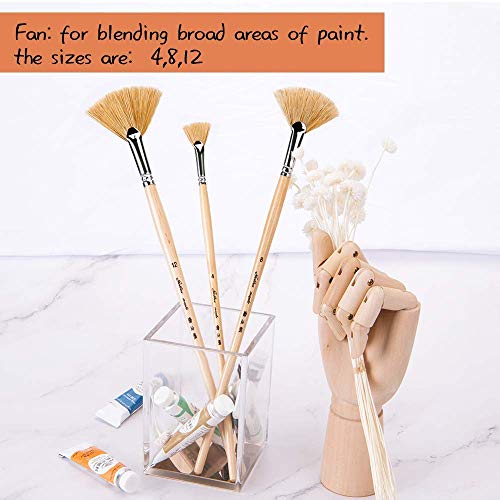Golden Maple GOLDENBRUSHES Oil Acrylic Paint Brushes Artist Fan Paint Brush Set Natural Bristle Long Handle Painting Brush. thumb #1