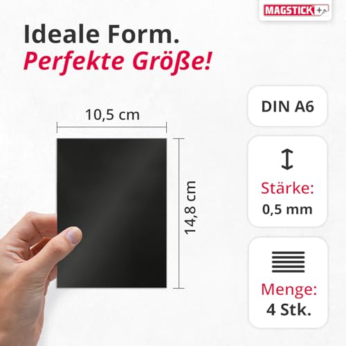 Magstick Magnetfolie 4 Stück I DIN A6 I flexibel selbstklebend zuschneidbar magnetisch beklebbar I zum Basteln ordnen I Stanzen Aufbewahrung Magnetbogen Fotomagnet I mag064