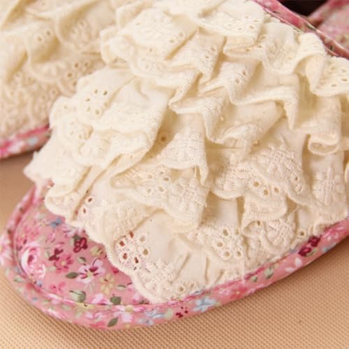 Premium Comfort All Seasons Cotton Lace Ruffled Women's House Slippers Indoor Soft Home Slip On Shoes Cushion Sole3