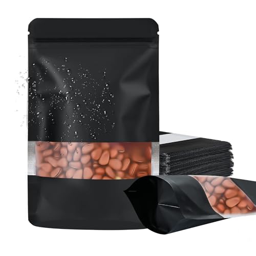 Confezione da 100 sacchetti a prova di odore, richiudibili, con finestra trasparente, in Mylar autosigillanti, per la conservazione degli alimenti (nero, 20,3 x 30,5 cm)