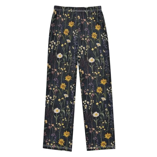 Boys' Pants Simple Boho Wildflower Pastel Black Long Bottoms Jogger Pants Elastic Waist Trousers with Pockets S-XL