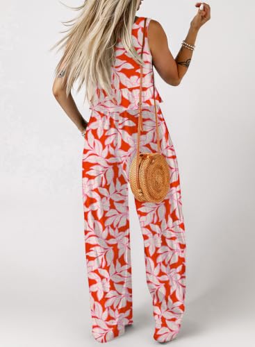 Image of Dokotoo Pants Sets Women 2 Piece Outfits Sleeveless Round Neck Tank Tops Matching Sets for Women Elastic Waist Wide Leg
