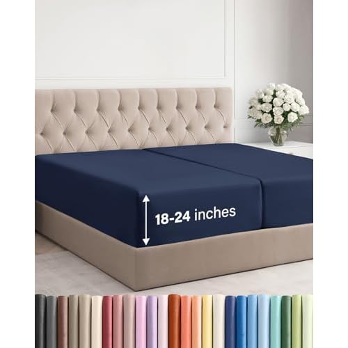 Extra Deep Twin XL Fitted Sheet - College Dorm Bed Single Fitted Sheet Only w/Extra Deep Pockets - Ultra-Soft & Breathable - Easily Fits 18 to 24 inch Mattress - Wrinkle & Fade Resistant - N
