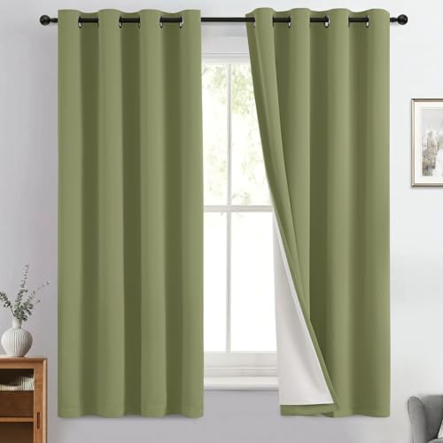 Image of Yakamok Sage Blackout Curtains 63 Inches Long for Bedroom 50 inch Wide 2 Panel | Blackout Curtain Panels for Bedroom, 2 Thick Layers Grommet Top Thermal Insulated Drapes with White Back for Living Room