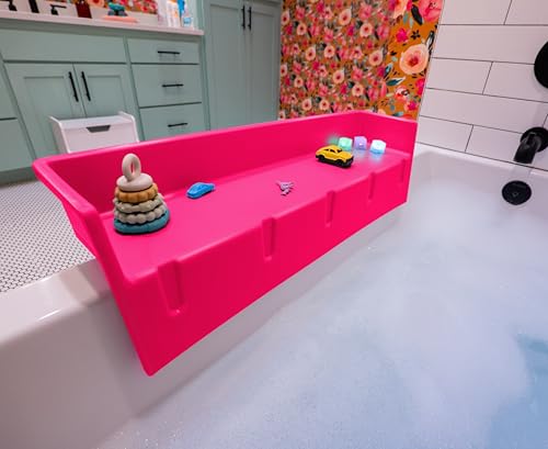 Image of Tub Topper® Bathtub Splash Guard & Bath Shelf for Kids – Toddler Bath Tray, Bath Toys Storage & Ledge Organizer – Splash Guard for Bathtub with Suction Cups – Kids Bathroom Accessories (Pink)