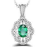 RDSGYZ Collar de oro blanco 750 585 375 con colgante, cadena mujer oro blanco 45 cm, colgante flor con esmeralda de 0,85 ct y diamante de 0,16 ct, collar de 45 cm para boda, Metal, Esmeralda Diamante