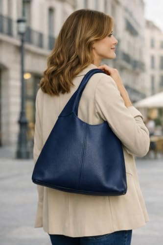 Bolso Hobo grande de cuero italiano para mujer miniatura 2