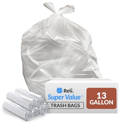 Reli. 13 Gallon Trash Bags | 250 Bags | Clear | Tall Kitchen | Strong | Garbage