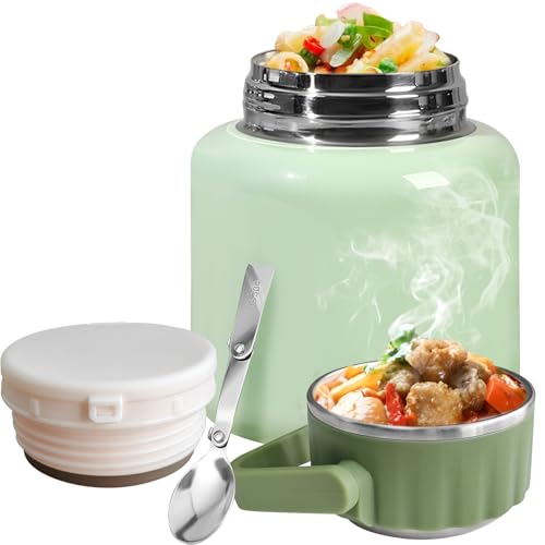 Yeelan Thermobehälter für Essen, 900ML Müslibecher To Go, Edelstahl Warmhaltebehälter, 24 Stunden Temperatursperre, Thermobox mit Klapplöffel für Essen im Freien