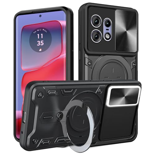 CONAPIKA Funda para Motorola Edge 50 Pro 5G, con 360 Grados Soporte + Cubierta de Cámara Deslizante, PC Dura y TPU Silicone Anti Choque Case, Negro