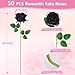 50 Pcs Black Roses Artificial Flowers, Real Touch Velvet Roses Bouquet Fake Flowers Bulk, Artificial Roses with Long Stems for Valentines Day Gift DIY Bridal Wedding Centerpiece Decorations