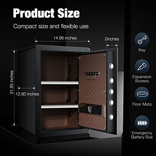 2.8 Cubic Ft Fireproof Safe Box With Fingerprint Design, Adimo Cabinet Safe With Auto-Open Door, Weighted Cabinet Safe With Sensitive Alarms, Dual Key System For Documents, Money, Gold And Guns #TOP4