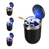 Wevdn Car Ashtray with Lid, Detachable Stainless Smokeless Auto Ashtray with LED Blue Light, Portable Mini Trash Can for Cup Holder, Universal Vehicle Interior Accessories (Silver)
