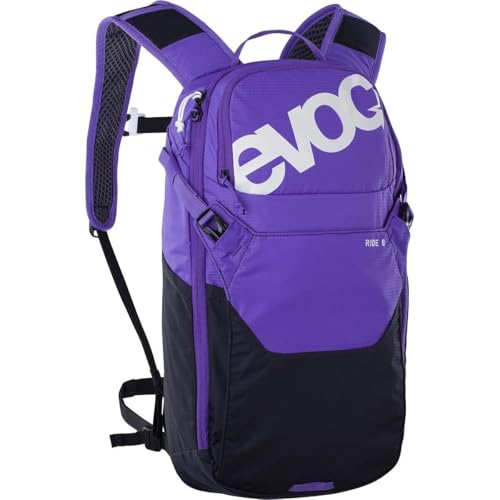 EVOC RIDE 8 Fahrradrucksack, Trekkingrucksack für Trails & andere Aktivitäten (Backpack mit cleverem Taschenmanagement, AIR-PAD-Rückenpolsterung, hochwertiger Tagesrucksack), Violet - Black