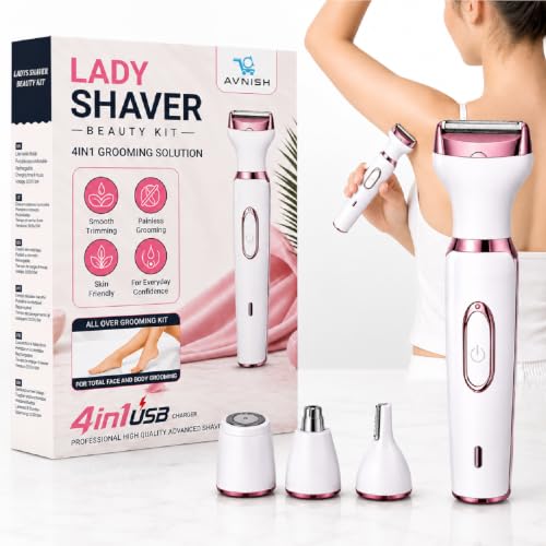 Image of AVNISH 4-in-1 Multi Trimmer for Women Shaver Electric Facial Razor, Rechargeable Cordless Multipurpose Hair Remover Shaver Face, Leg, Eyebrow, Underarms, Bikini Trimmer, 60 minutes Runtime, White