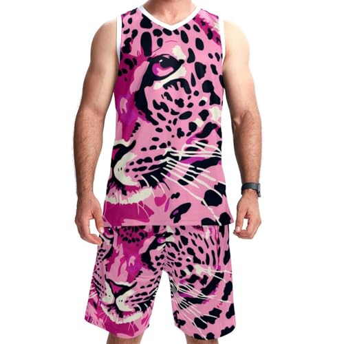 Combinaison de basket-ball rose léopard en taille 5XL pour homme et femme avec poches