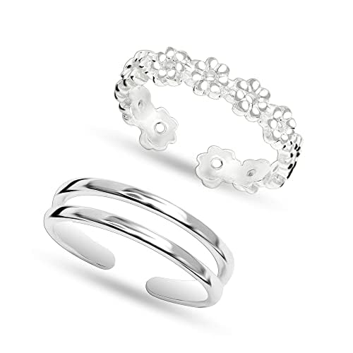 LeCalla 2 Stück 925 Sterling Silber Niedlicher Blumen-Band-Ring...