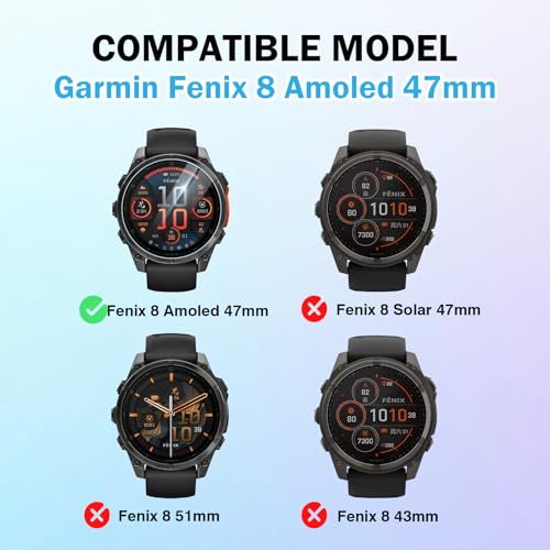 Image of 4 Pack Compatible for Garmin Fenix 8 47mm Screen Protector, HD Clear 9H Tempered Glass Watch Protective Film for Fenix 8 Amoled Screen Protector 47mm, Anti-scratch & Sensitive Touch