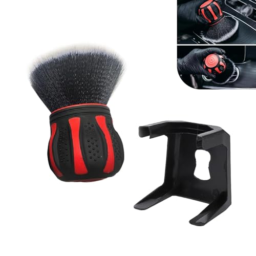 Cuymoap Car Detailing Brush, Ball-Shaped Cleaning Brush with Ultra Soft Dense Bristles, Non-Slip Handle and Storage Rack Design, Universal Multi-Purpose Gap Cleaner for Car Home Office (Red)