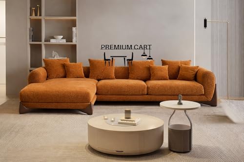 Image of Upholstered 3 Seater Sofa Three Seater Sofa with Wooden Legs for Living Room Hotels & Offices (RHS 4 Seater Camel Boucle)