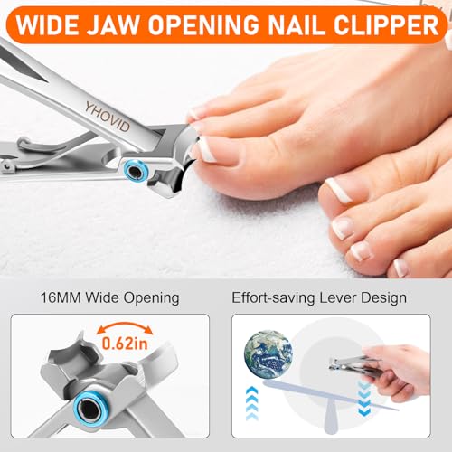 YHOVID Toe Nail Clippers for Men, Toenail Clippers for Thick Nails for Seniors, German Ultra Sharp Stainless Steel Fingernail Clipper with Catcher, Heavy Duty Ingrown Nail Cutter Long Handle with Wide Jaw