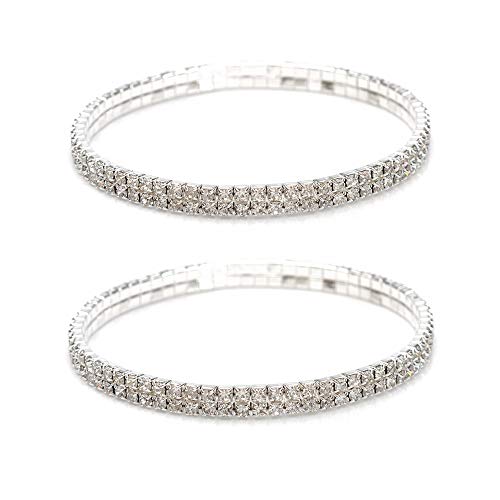 Shuning Sexy Anklets For Women Crystal Rhinestone Stretch Tennis Ankle Elastic Bracelet (2Pcs Silver) #TOP12