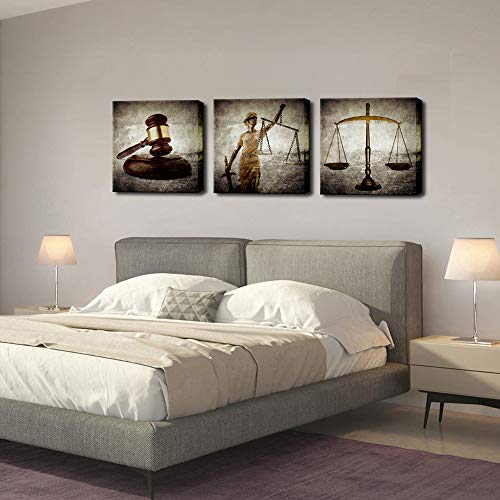 Biuteawal - Legal Wall Art Law Firm Scales Justice Hammer Picture Canvas Prints Justitia Lady Poster Painting Vintage Artwork For Court Home Office Study Room Decoration Ready To Hang #TOP1