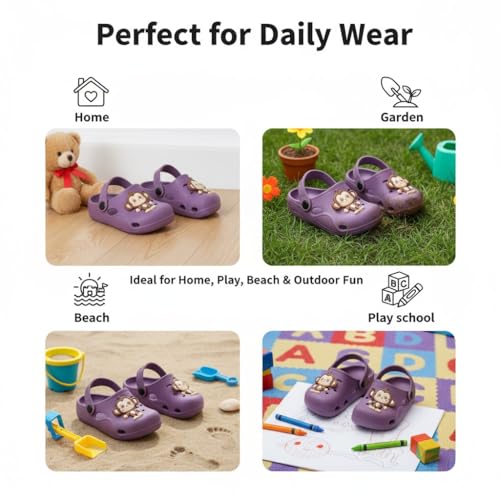 Image of GIMME ! Little Monkey, Toddler Clogs Slippers, 12 Months to 6 Years, Baby Boy, Waterproof, Lightweight, Cute Cartoon Fun Charms, Pink, Non-Slip Sole
