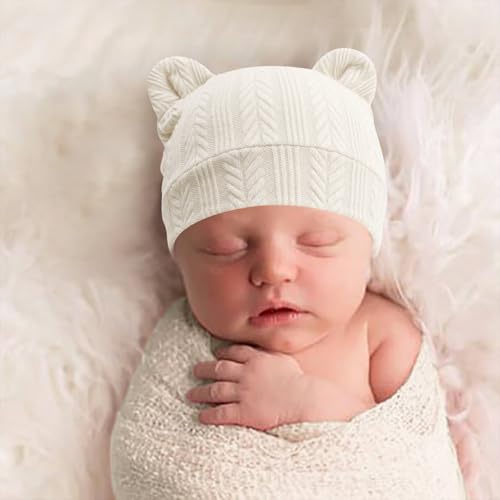 Image of BQUBO Newborn Baby Hats Bear Ears and Mittens Sets Preemie Caps Baby Boy Girl Infant Hospital Beanie for 0-3 Months