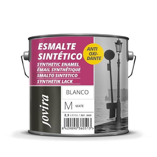 JOVIRA PINTURAS Esmalte Sintético Antioxidante. Esmalte directo sobre oxido. Para la protección y decoración de superficies de madera, hierro y acero. Mate (2,3 Litros, Blanco)