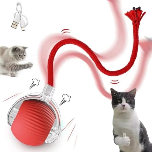 Genérico Bola De Perro De Perro Interactiva,Jugguete Electro con Carga USB, Juguetes Interactivos para Gatos Toyes Automáticos para Perros Autónomos, 360° Smart Automatic (Rojo)