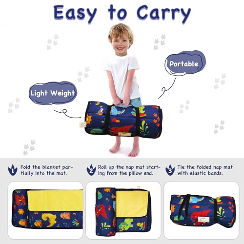 Image of Nap Mat - Nap Mats for Preschool, Toddler Nap Mat with Pillow and Blanket, Sleeping Bag for Kids - Large Rolled Napping Mats, Portable Slumber Bags for Girls - 52 inchX21 inch