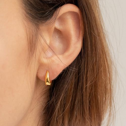 JUANKIKI 14K Gold Plated Hoop Earrings Set 3Pairs for Women Chunky Earring Hypoallergenic Small Huggie Hoops Lightweight Tiny Thick Trendy Hoop Earrings Stacks for Multiple Piercing - image 2